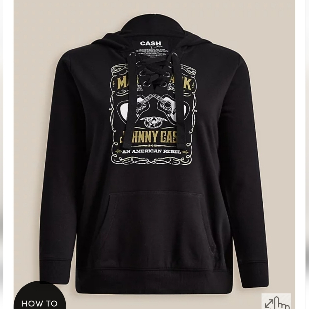 🆕️🎸1X JOHNNY CASH COZY FLEECE LACE UP HOODIE - BLACK🎸